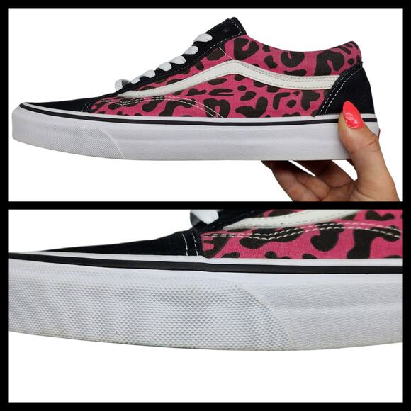 Vans Shoes Mens 12 Old Skool Black Suede Pink Leopard Cheetah Suede Low Tops - Picture 9 of 13